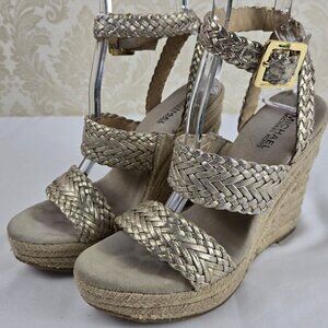 MICHAEL Michael Kors Size 8M Gold Braided Strap Sandal Espadrille Wedge Heel